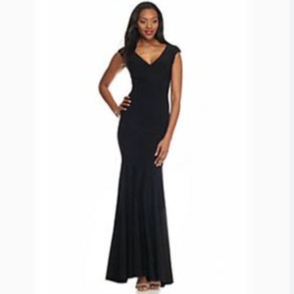 Brand New Women's Betsey & Adam Full-Length Mermaid-Cut Black Gown